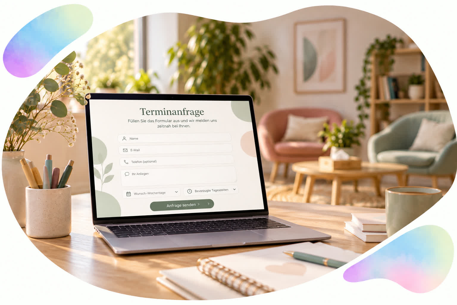 Laptop mit Terminanfrage-Formular